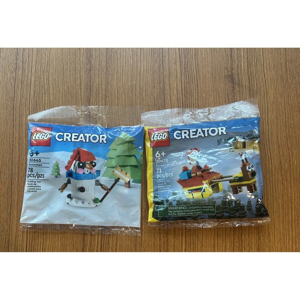 Lot Of 2 LEGO CREATOR: Santa's Sleigh Ride (30670)and Snowman (30645) Legos Kids